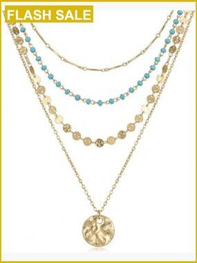 4pc Boho Layered Gold Coin Necklace Set Women Bohemian Jewelry